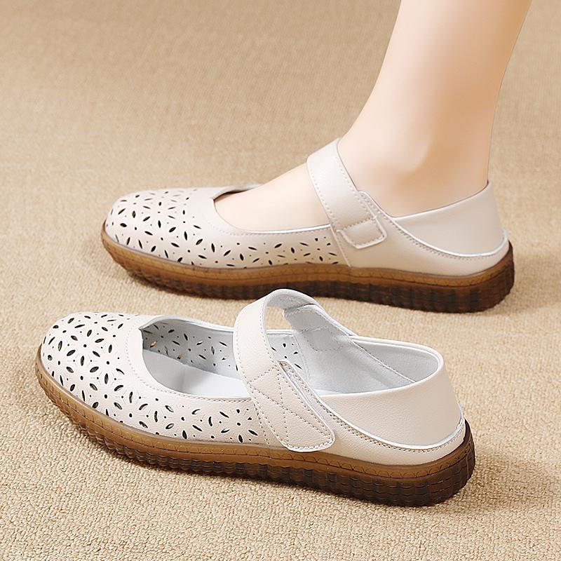 Summer Sneakers for Women Soft Leather Sandals Flexible Mary Jane Shoes for Women Nurse Walking Sandals Breathable Non Slip