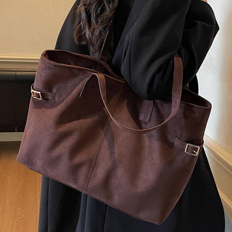 Korean Version Niche Large-capacity Tote Bag Women's 2025 Autumn New Suede Casual Commuter Portable Shoulder Bag