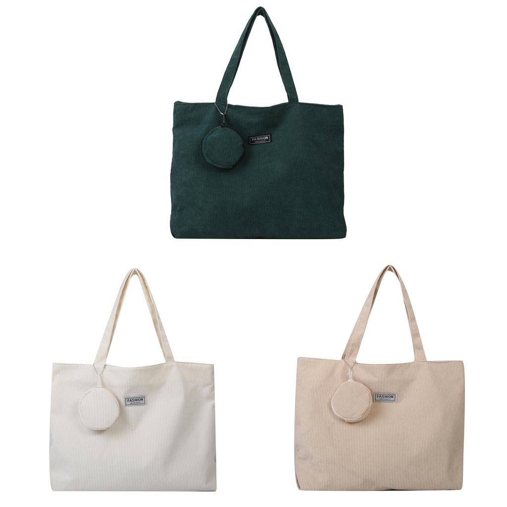 Simple Fashionable Corduroy Tote Bag With Carriage Stitching For Everyday Casual Wear