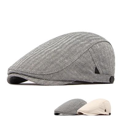 Classic Herringbon Beret Hat for Men Women Retro British Newsboy Cap Gatsby Flat Cap Painters Hats Cotton Berets