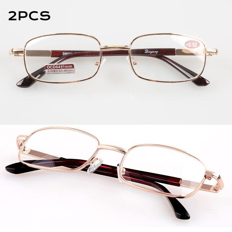 

2Pcs Metal Frame Square Reading Glasses Anti-Fatigue Fashion Hd Glass Lens Definition Presbyopia Diopter +1.0+1.5+2.0+2.5To+4.0 +3.5