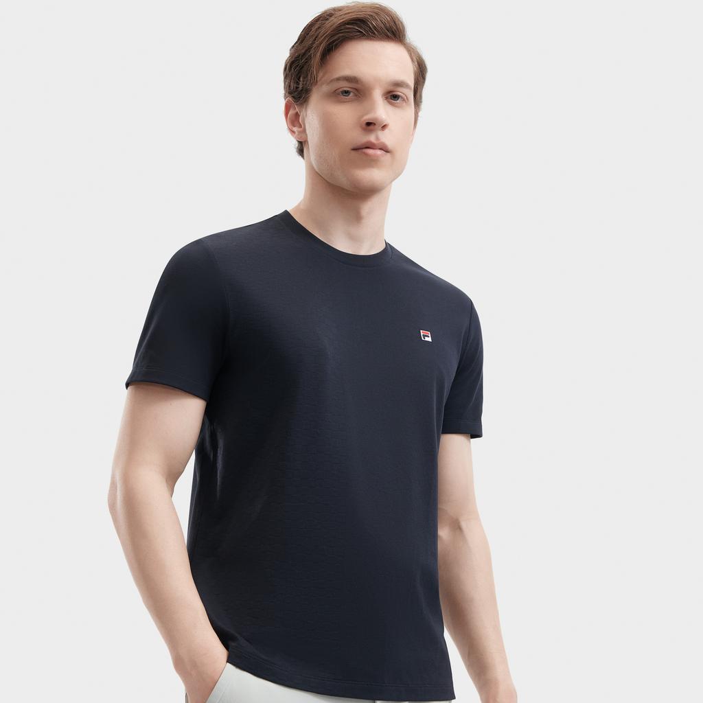 FILA Solid Color Round Neck Thin Short Sleeve T-Shirt Men Tops Legendary-Blue F11M421119FNV