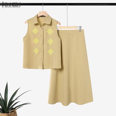 Women Sleeveless Print Vest Tops and Long Skirts Summer Two Piece Suit Sets