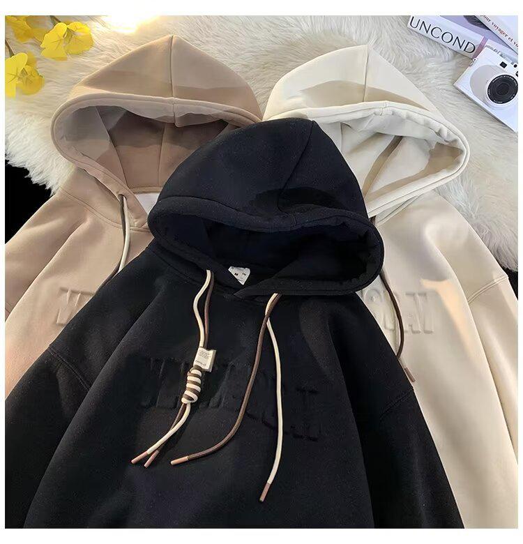 Men's Casual Retro Steel Stamp Hooded Sweatshirt, Versatile, Youthful, Trendy, Loose-Fit, Sporty American Jacket