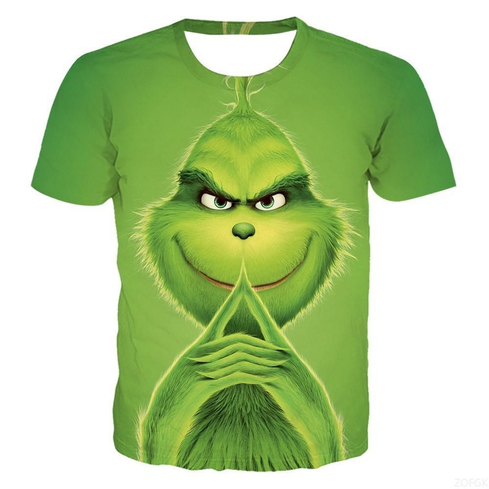 

Летняя новая футболка с 3D цифровой печатью, повседневная, свободная, дышащая, с коротким рукавом, с зеленым волосатым монстром Гринчем 120