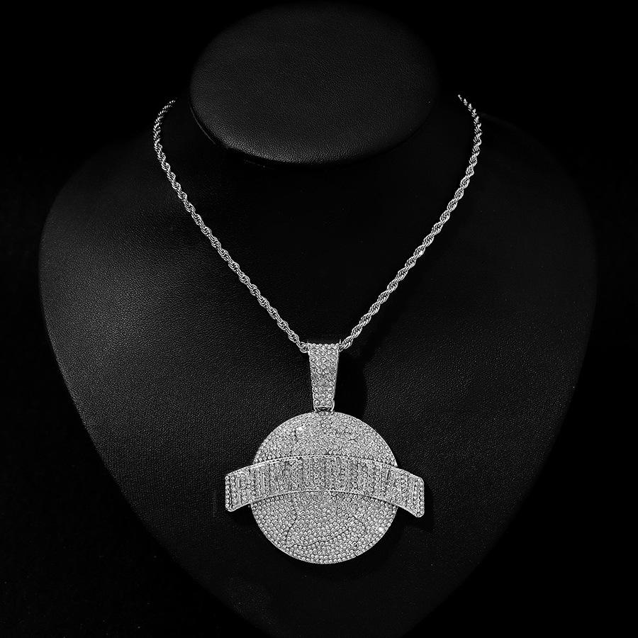 Hip Hop Alloy Full Diamond Round Pendant RTMUDIAL Hip Hop Style Cuban Round Brand Necklace Men's Necklace