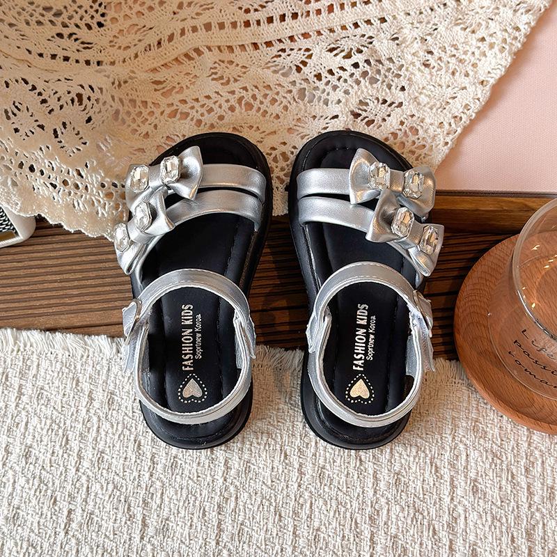 2026 Summer Princess Style Rhinestone Sandals for Little Girls - Non-slip, Soft Sole Beach Shoes 25