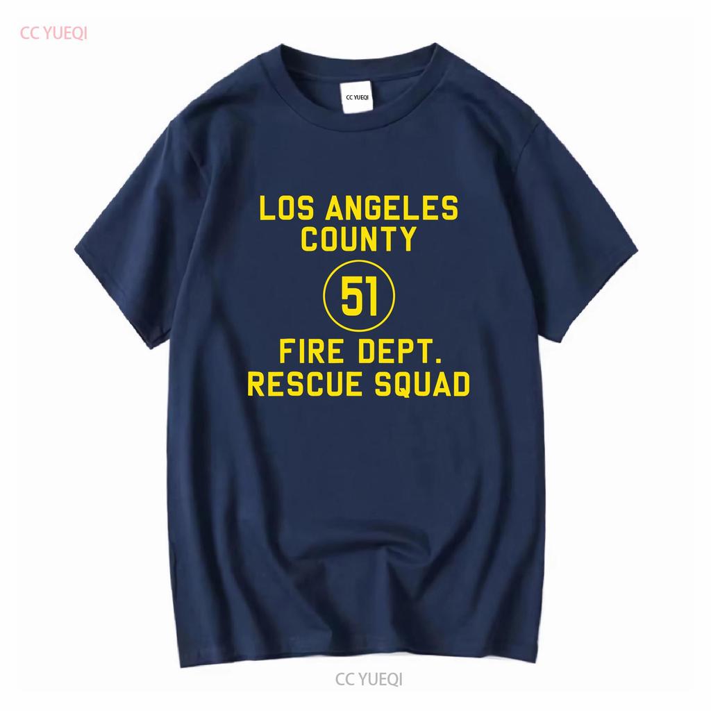LA County 51 Fire Dept Resque Squad Logo Truck Side T Shirt vintage Washed Comfortable Stretched Casual Soft Unisex Slightly