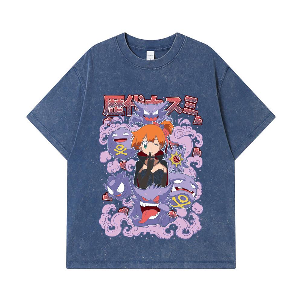 

275 GSM Washed T-shirts 100% Cotton Pokemon V13 Misty Halloween Print Unisex Heavy Cotton T Shirt 2XL