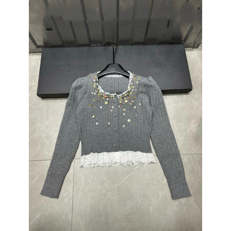 2025 Autumn/Winter Cable Knit Lace Patchwork Cardi - Slimming & Versatile Short Top