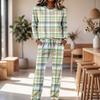 Set Pigiama Casual da Donna a Manica Lunga con Scollo Rotondo e Coulisse, Gamba Larga, per Dormire