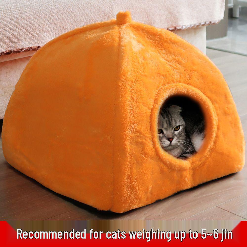 All-Season Pumpkin Cat Yurt Bed - Cozy, Warm, Enclosed Shelter