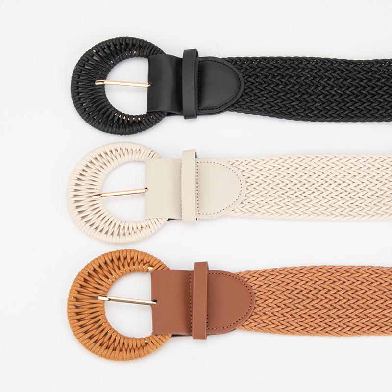 High-end Trendy Small Fragrance Style Woven Wide Belt Women's Dress Waist Belt Bohemian Ethnic Waist Seal