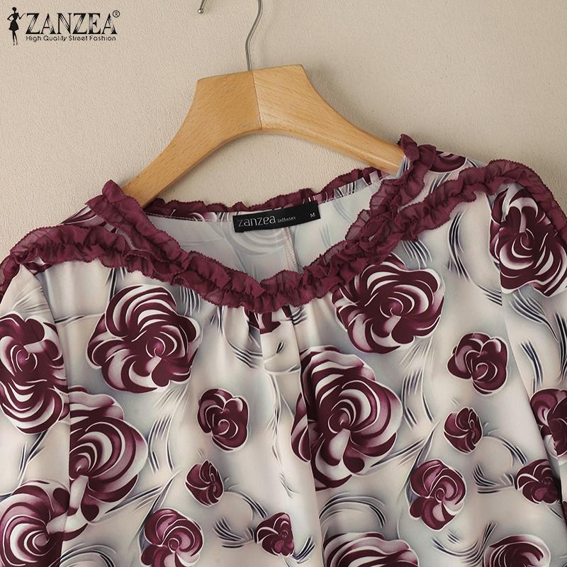 ZANZEA Women Casual Round Neck Short Sleeve Loose Floral Blouse