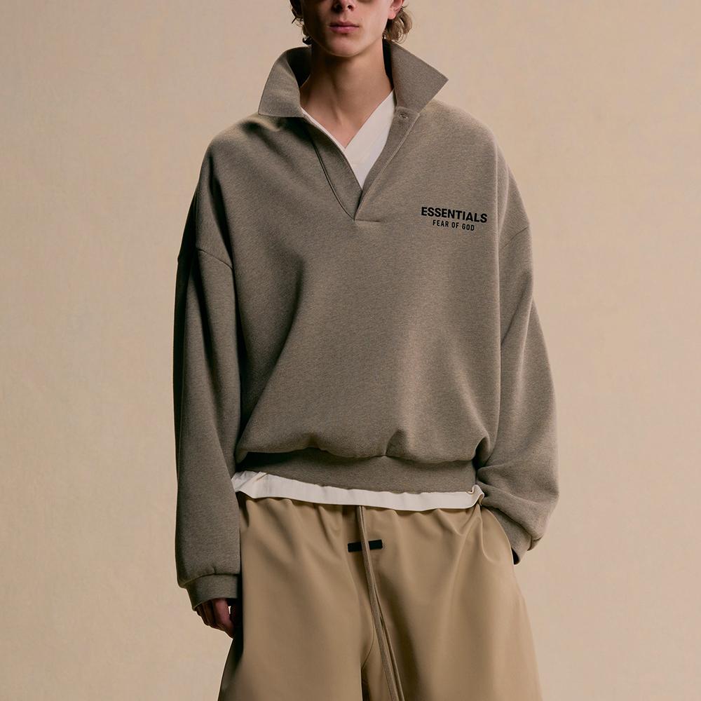 Fear of God Essentials Fleece Polo Heather Grey Men Tops 192HO244399F