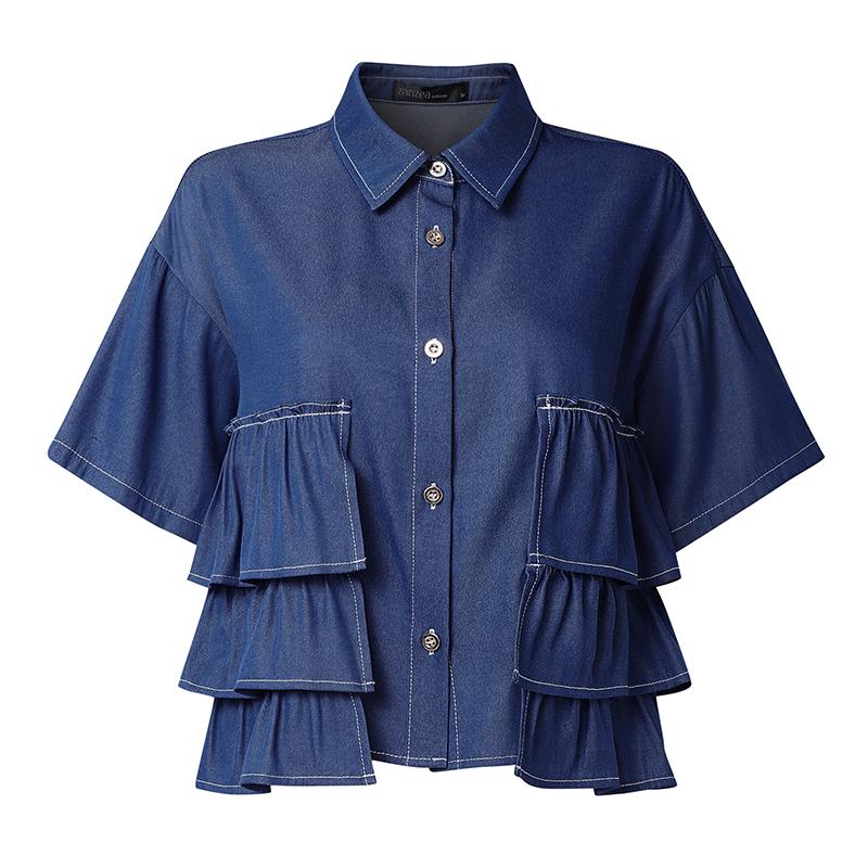 

ZANZEA Женская летняя повседневная блузка с отложным воротником и коротким рукавом 5XL темно-синий