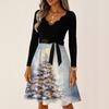Women's Casual Fashion V Neck Long Sleeve Christmas Printed Party Vintage Long Dresses