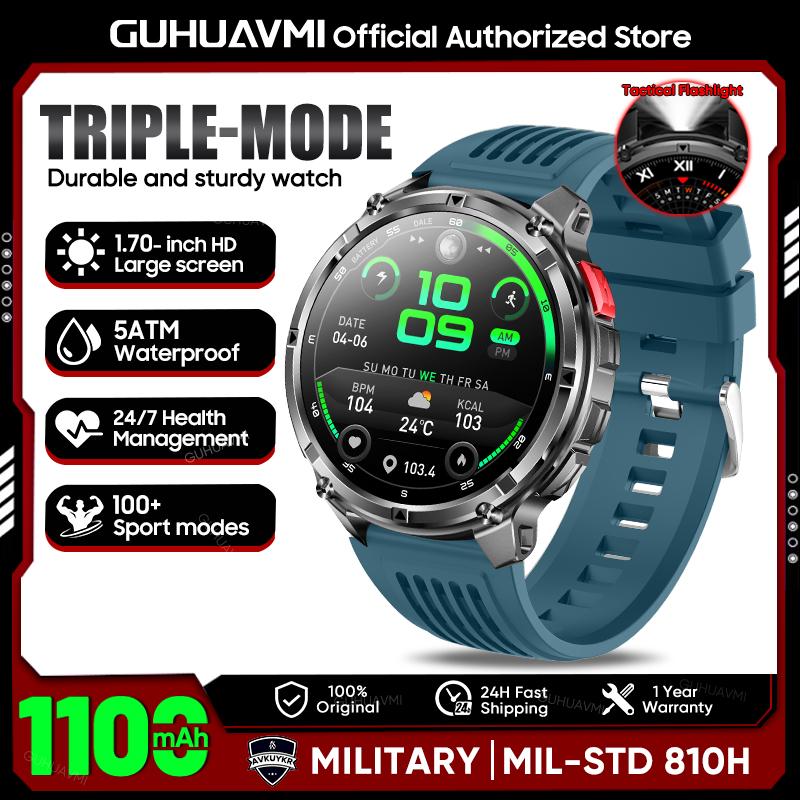 New Military T-3 1100mAh Battery SmartWatch Flashlight GPS trackr Compass Bluetooth Call 5ATM Swim Outdoors Sports Smartwatch 1100mAh Battery