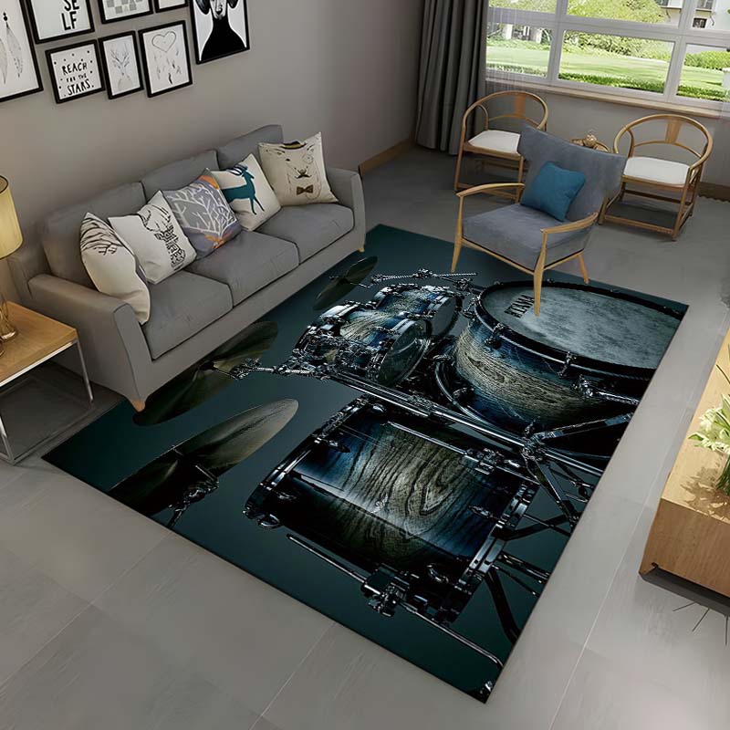 3D Drum Kit Music Instruments Area Rug Large,Carpet Rug for Living Room Bedroom Sofa Doormat Decor,Kid Play Non-slip Floor Mat