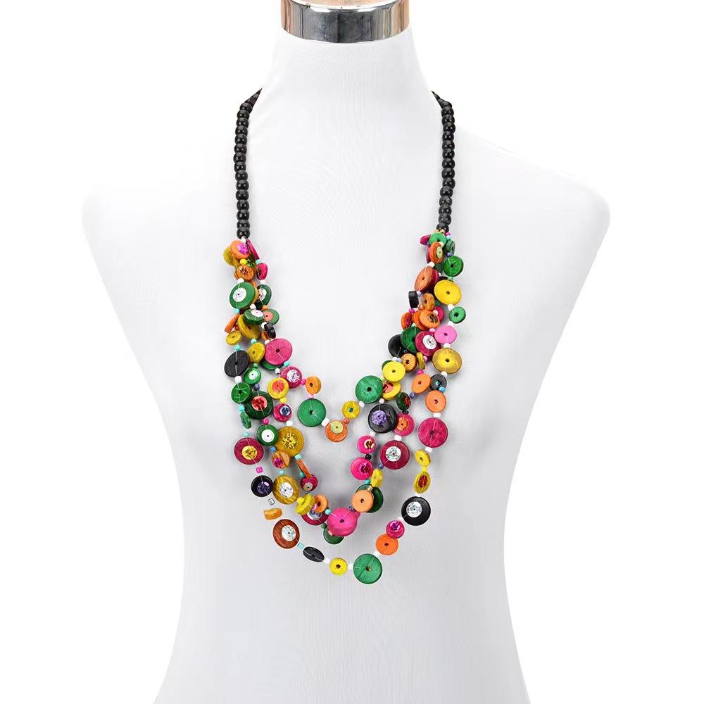 JMXD-Bohemian Ethnic Necklace Women's Black Wood Bead Chain Retro Personalized Long Necklace Handmade Jewelry Collar