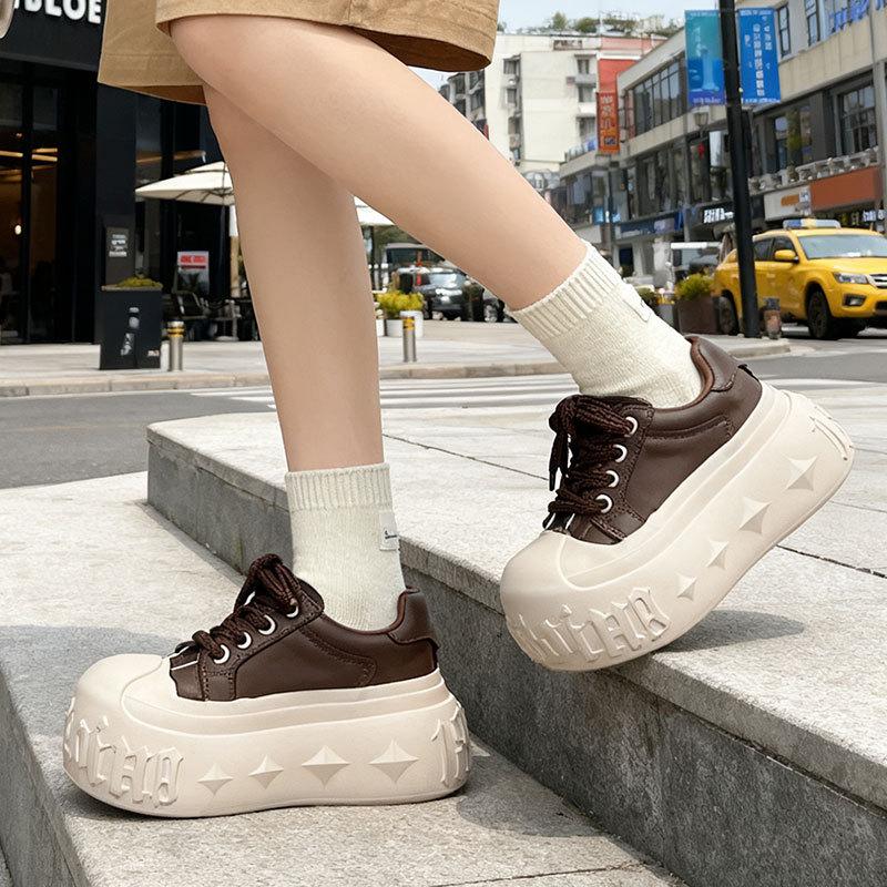 European Big Head Bread Shoes Women's New Thick-soled Muffin Shoes Versatile Small Height Increase Casual Board Shoes