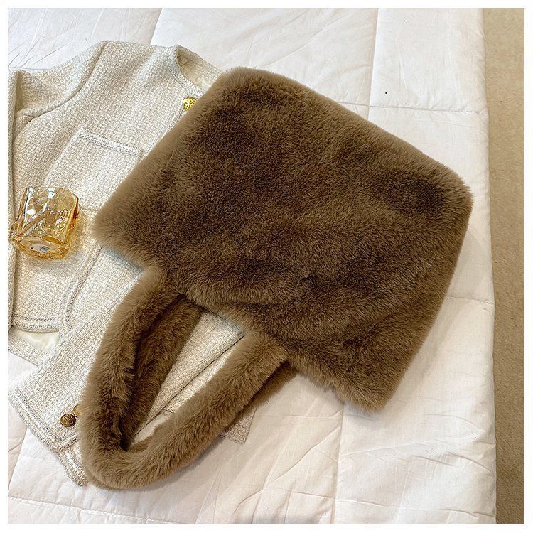 Geantă tote nouă de toamnă și iarnă de mare capacitate, geantă cu puf, drăguță, cu desene animate, geantă de umăr de pluș, geantă de femei