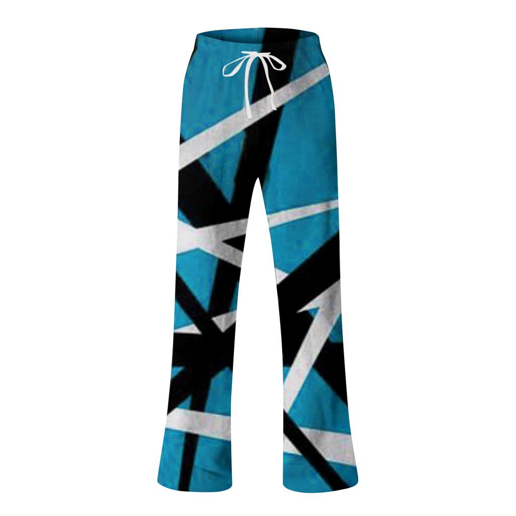 Men's Loose Casual Color Cotton Linen Trousers Elastic Tie Printed Straight Pants