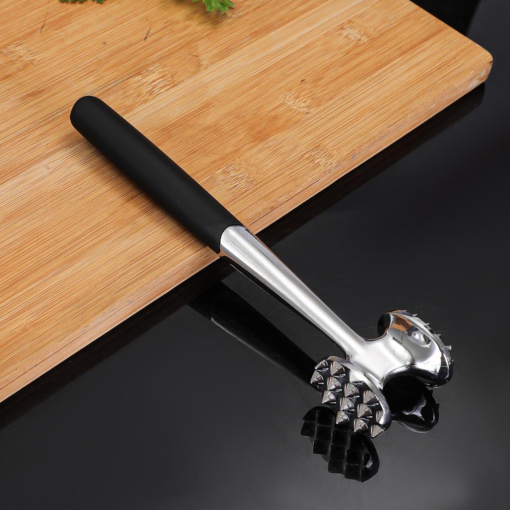 Meat Tenderizer Hammer, Zinc Alloy Solid Double-Sided Mallet with Stainless Steel Finish & Non-Slip Handle for Pounding