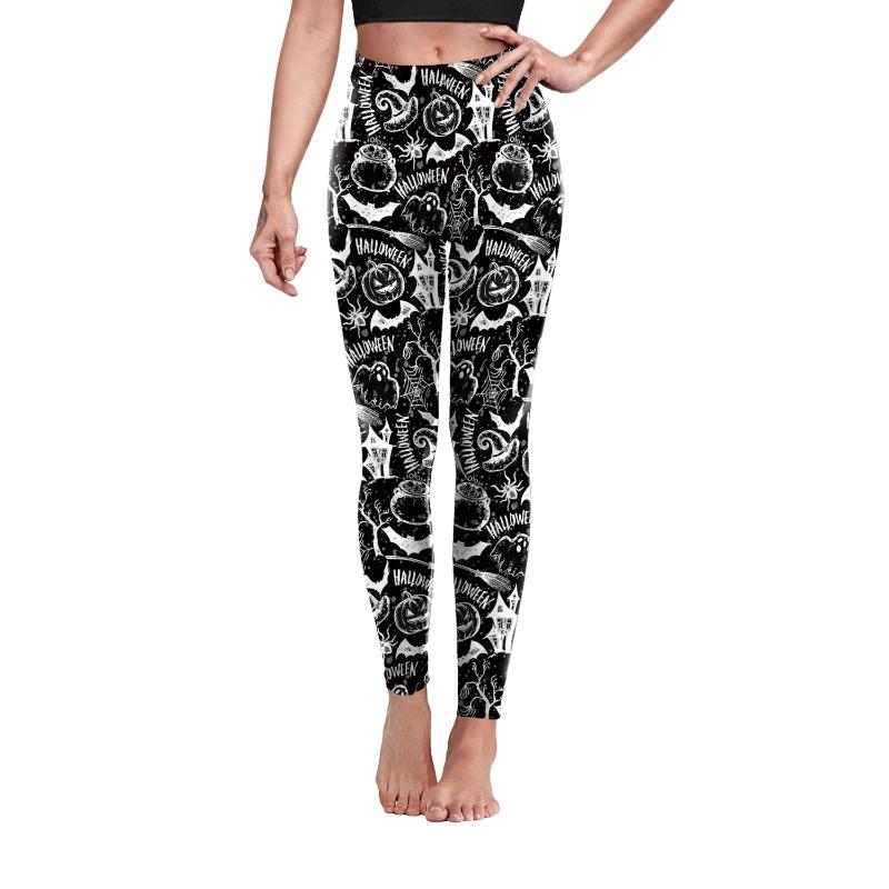 

Брюки для костюма на Хэллоуин Женская одежда Европейский и американский принт в виде головы черепа Брюки для йоги Спортивные леггинсы S
