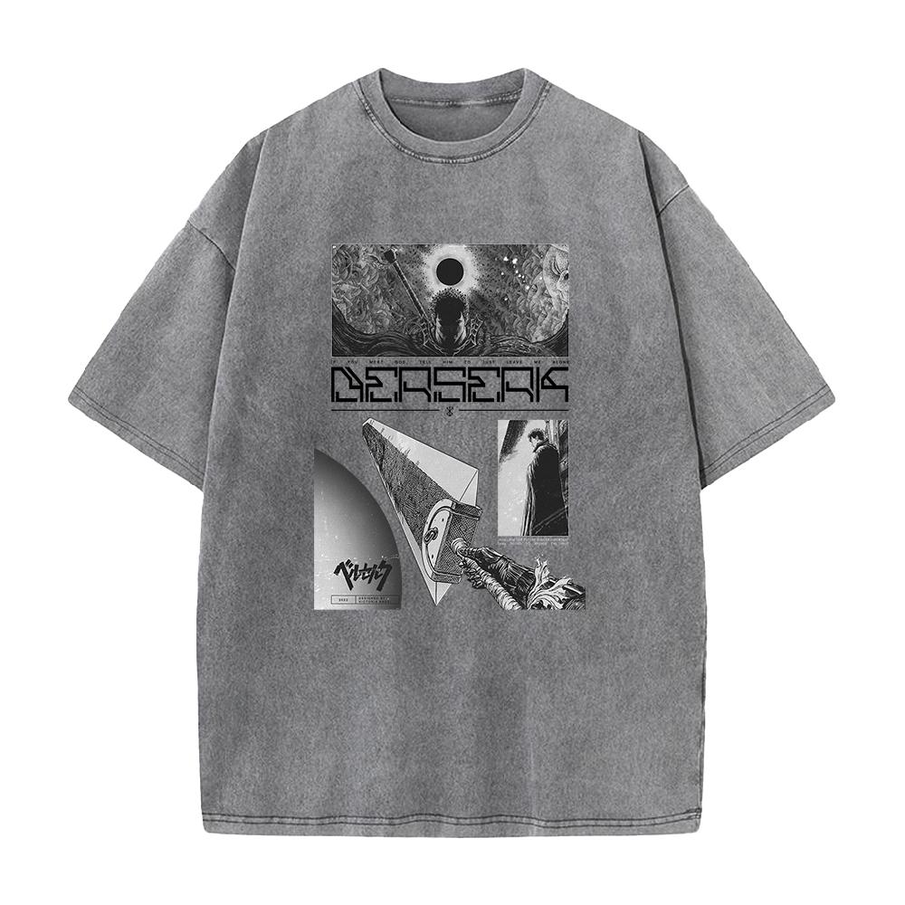 Anime Berserk Guts Graphic Tee Men Vintage Washed Tshirts Manga Street Casual Tshirt Harajuku Male Cotton Oversized T Shirt