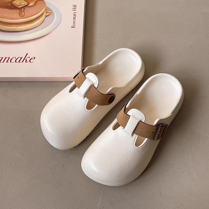 

Летняя новая женская обувь на толстой подошве для улицы, EVA мягкая подошва, универсальные ленивые женские туфли на одном педале, с сумкой, с открытым носком, сандалии-полушлепки 40/41 бежевый