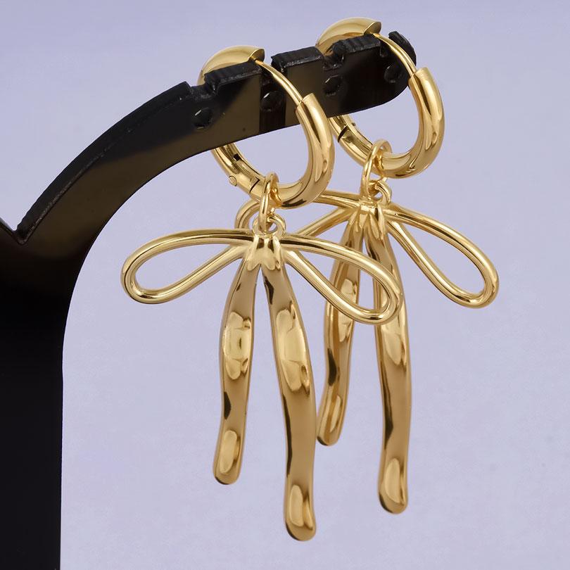 Real Gold Plated Fashion Kpop Piercing Jewelry Girl Bowknot Flower Heart Pendant Earring Stainless Steel Hoop Earrings For Women