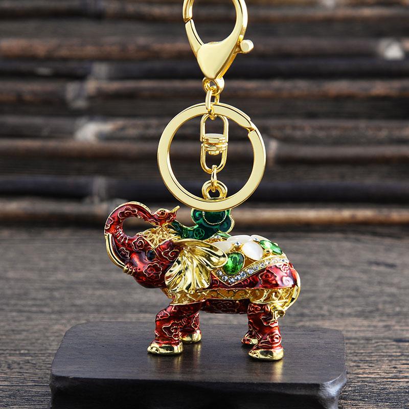 New Design 3D Enamel Elephant Crafts Key Holder Fashion Crystal Animal Bag Pendant Unique Jewelry Gift Bag Charm