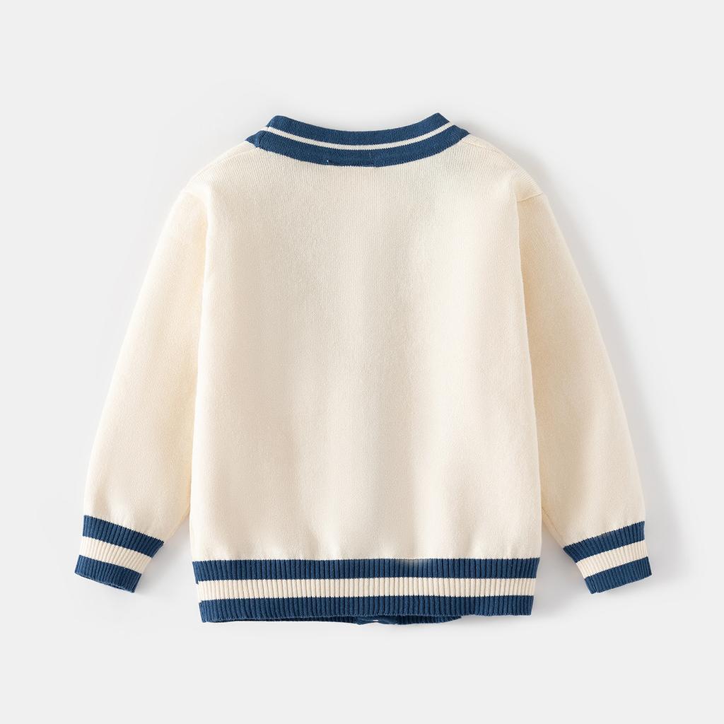 Boys Knit Cardigan Sweater V Neck Embroidered Button Down Outerwear Autumn Fashion Top for Toddler and Kids
