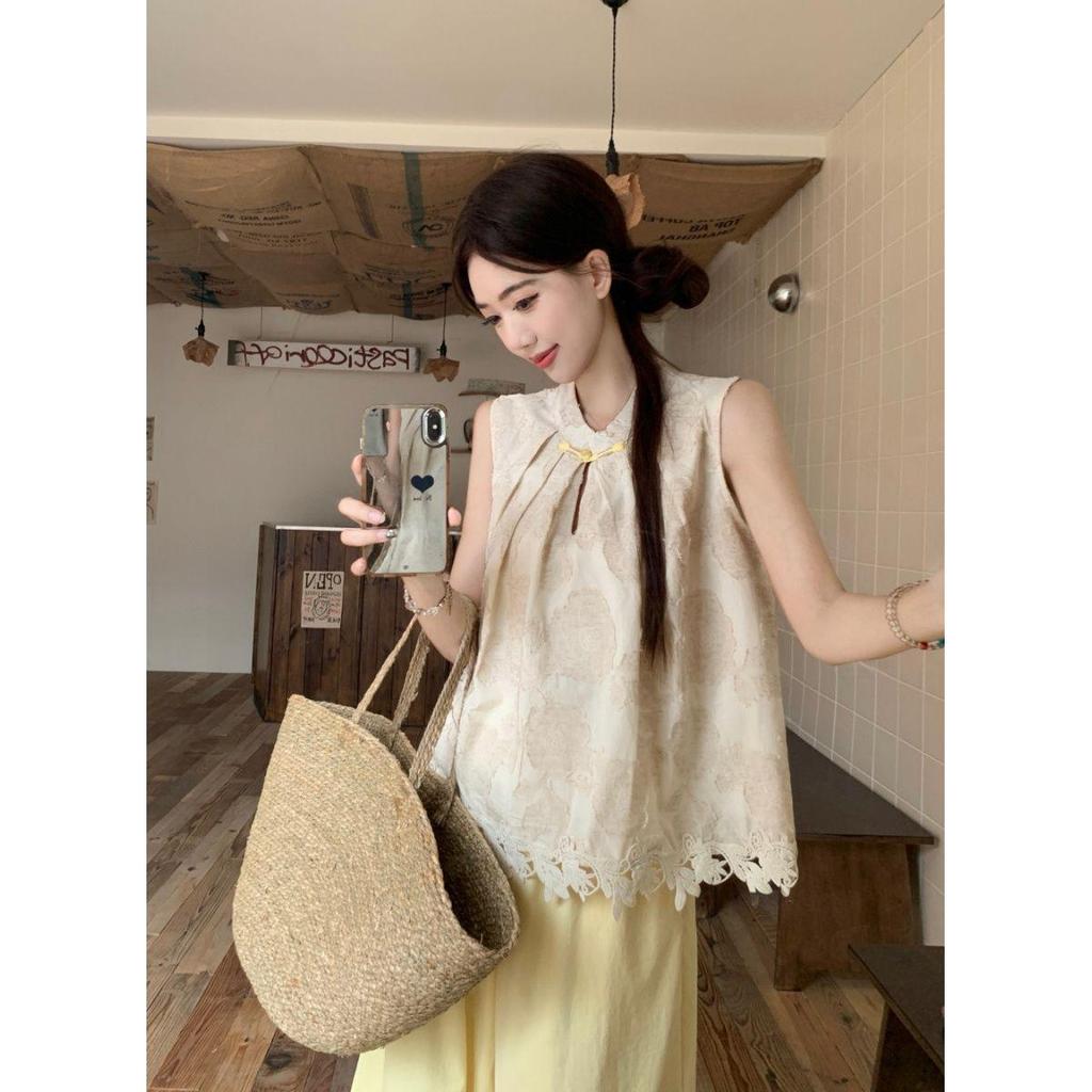 Women's Ethnic-Style Frog Button Crochet Top & Wide-Leg Pants Set - Summer 2026 Retro Fashion