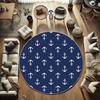 Nautical Navy Blue Anchor Pattern Round Rug Soft Non-Slip Floor Mat Vintage White Anchor Rope Circle Design Carpet for Bedroom