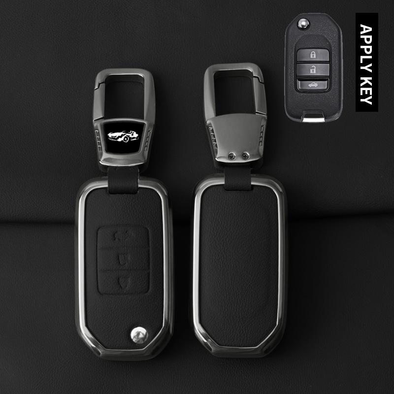 Metal Leather Car Key Case Cover For Honda Civic Hrv Crv Xrv Cr-V Crider Odyssey Pilot Fit Accord Protect Keychain Accessories