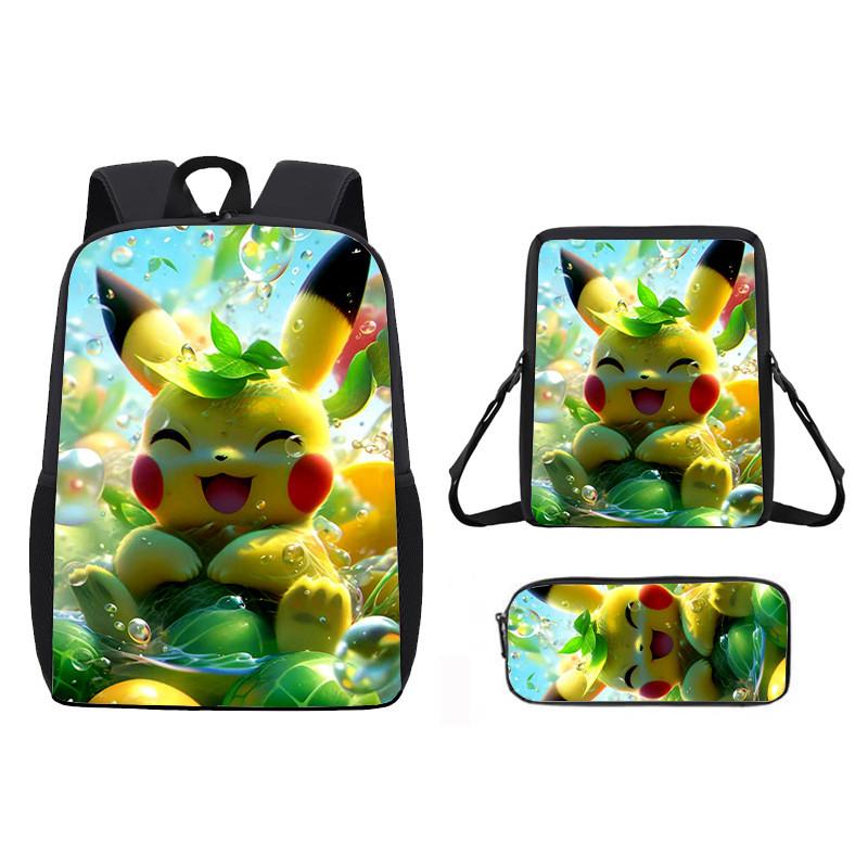 Pattern Backpack Pikachu Shoulder Bag Pencil Case Three Piece Set
