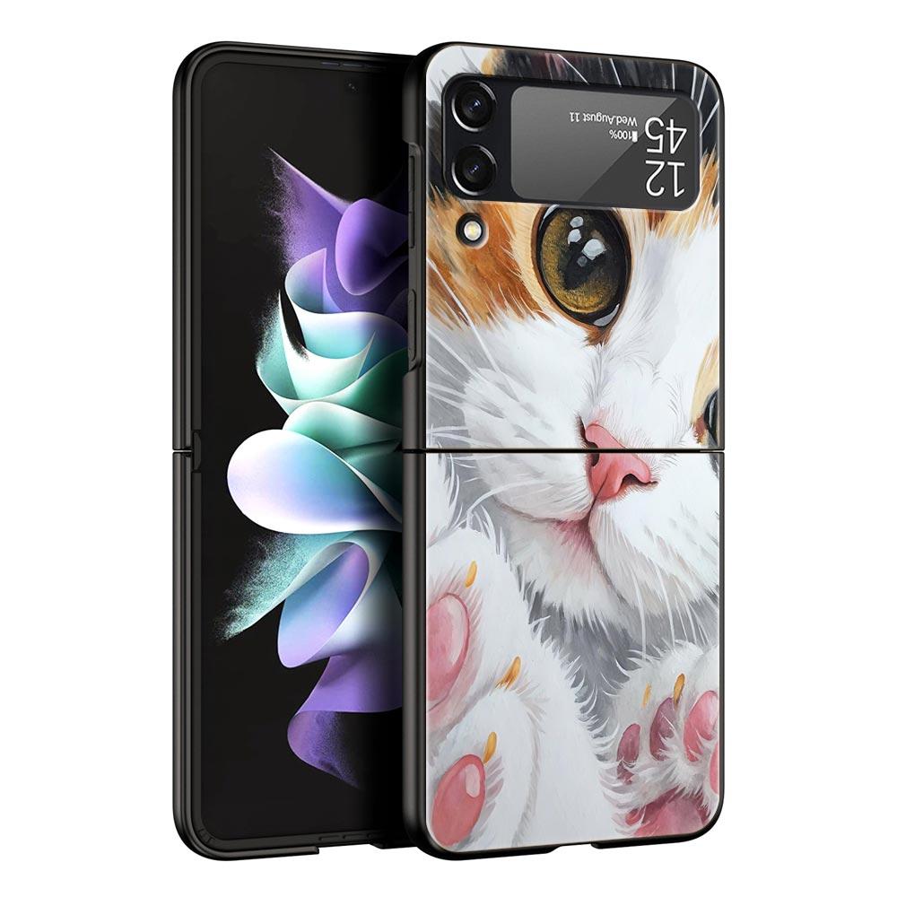 Cute Cat Hard PC Phone Case For Samsung Galaxy Z Flip 7 6 5 4 Black Cover For Galaxy Z Flip 3 Foldable Shell Fundas Capas Coque