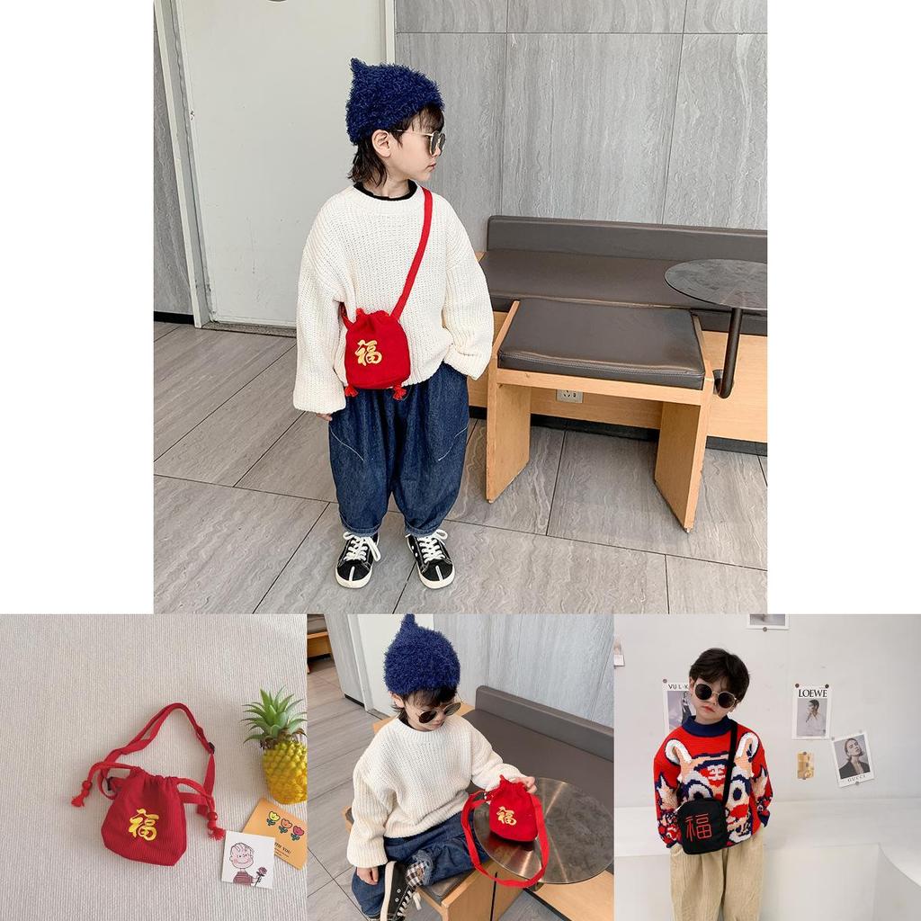 Adorable Embroidered Corduroy Kids Crossbody Bag 2024 Year Of The Dragon Gift