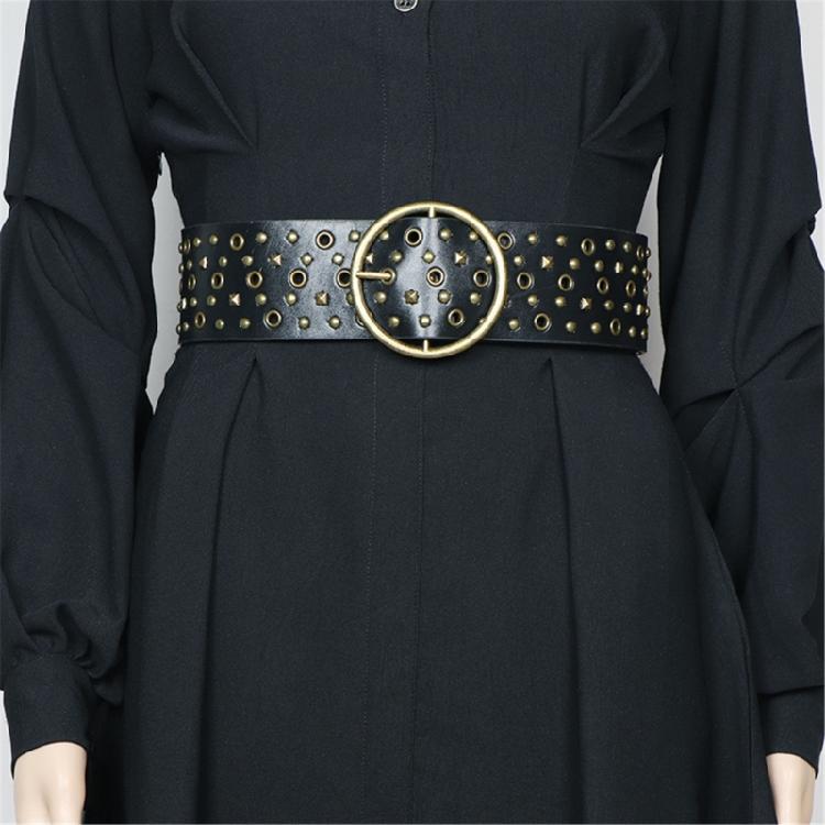 Pin Buckle Waist Belt with Rivet Adjustable Waist Belt for Women Jean Skirt Coat