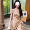 Elegant Retro French Round Neck Long Dress for Women
