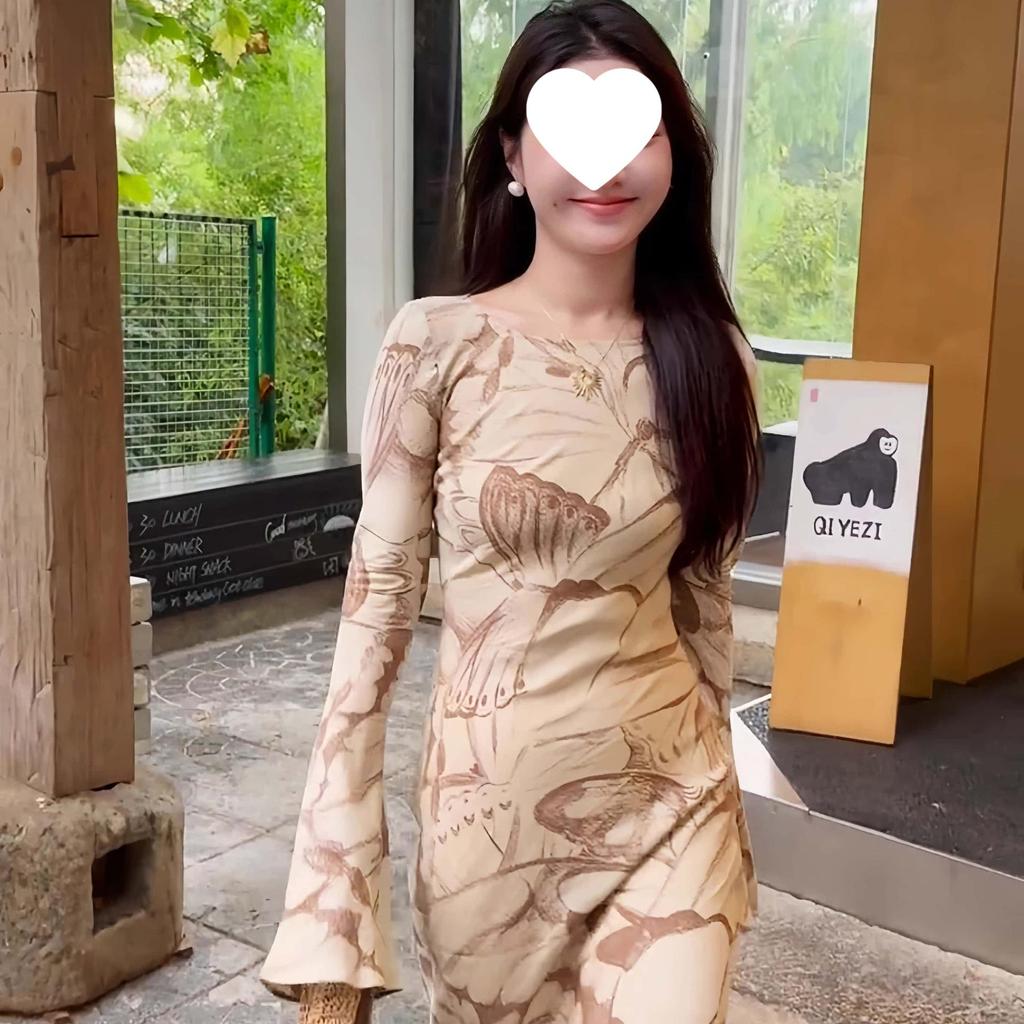 Elegant Retro French Round Neck Long Dress for Women