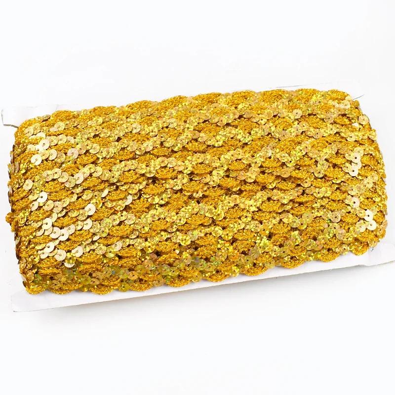 2/5/10M Meetee 15mm Paljettspets Flätat Band Band Kant Sy Kläder Scenklänning Bröllopstejp Dekor Spetsar Tyg Tillbehör