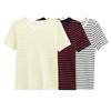 Kaslead New Arrival Women's Clothing Fashion Style Stripes Silm round Neck Short Sleeve Knitting Tops 3519020