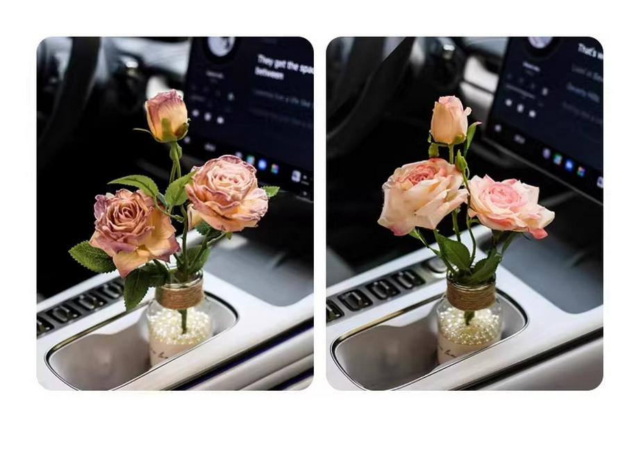Burnt Edge Rose Imitation Oil Painting for Car Interior Decoration – Cup Holder Floral Ornament