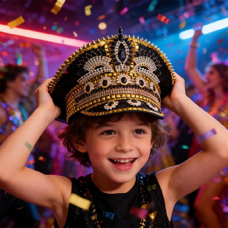 Shimmering Marine Hat with Rivet Studs Rhinestones Decors for Women Girl Roleplay Game and Stage Performances Dressingup
