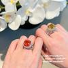 Papalacha Fanta Gemstone, Ring, Rich Woman'S Happiness, Plated With 18K Gold Engraved Flower Twilight Yellow Zircon, Ring.
