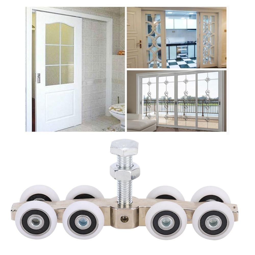 Stable Aluminum Alloy Sliding Door Roller 8 Wheels Durable Hanging Pulley Bearing Heavy Duty Door Wheel Furniture