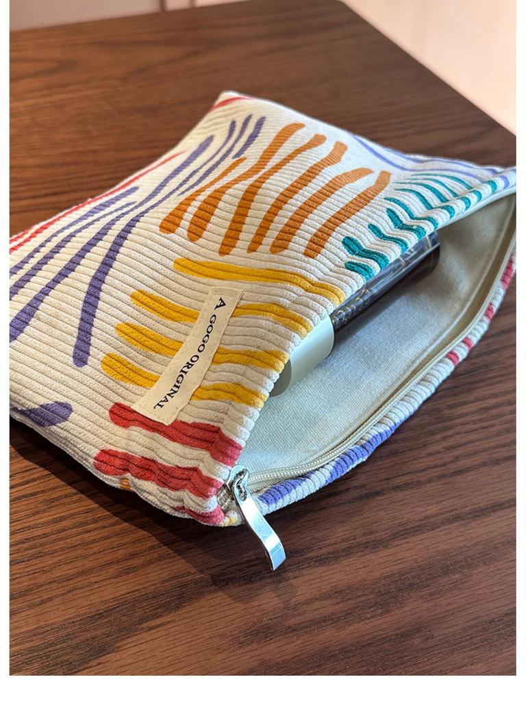 Niche Corduroy Color Block Striped Makeup & Skincare Toiletry Travel Bag
